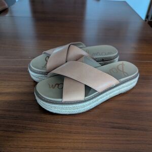 Sam Edelman Platform Sandals Size 9 Tan Leather Strappy Open Toe Pre Owned